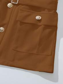GlowEve Women's Elegant Single-Breasted Jacket And Skirt 2 Pieces Set, Suitable For Commuting In Autumn - Brown - View 5