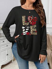 Firerie Áo thun cổ tròn in hình trái tim đơn giản, tối giản, cỡ lớn, thích hợp cho Lễ Tạ ơn, Ngày lễ tình nhân, Tiệc tùng, Mùa thu/đông - Nhiều màu - Xem 3