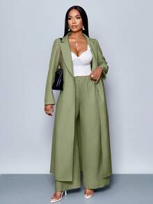 SOLERSUN Winter Clothes For Women Ankle Length Longline Double Breasted Blazer With Trousers Suit - Green - View 1
