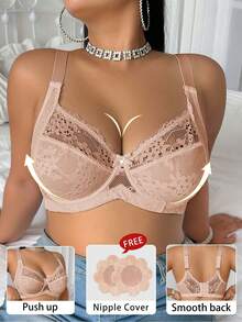Divavoom Plus Size Lace Patchwork Sheer Bra - Dusty Pink - View 5