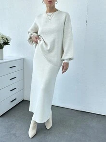 EURMUSE 女士纯色灯笼袖毛衣和毛衣裙套装