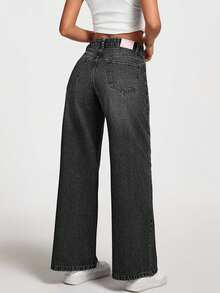 EURMUSE Quần jean ống đứng túi xéo giặt thường ngày cho nữ - Màu xám đen - Xem 5