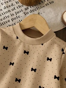 SHEIN Baby Girl Fashionable Embroidered Ruffle Hem Polka Dot Bow Print Sweatshirt Fall Winter