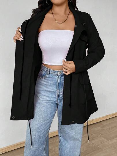 EMERY ROSE Chaqueta con capucha, cintura ceñida, manga larga y bolsillos para tallas grandes