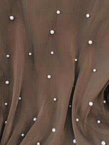 SHEIN Clasi Plus Size Luxury Beaded French Style Blouse - Brown - View 5