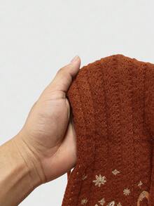 ROMWE Hippie 波西米亚风夏日嬉皮度假风眼睛、月亮和星星刺绣串珠针织上衣 - 鏽棕色 - 查看 6