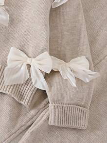 Suéter com Decoro de Laço Fashionável e Doce com Gola Redonda e Calça Reta Casual Adequada para Meninas Pré-Adolescentes, Ideal para Casa, Passeio, Festa, Volta às Aulas - Damasco - Visão 8