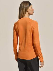 Easithlete 女式长袖运动户外衬衫速干透气上衣轻便防紫外线健身跑步训练徒步徒步旅行露营登山上衣霓虹橙色