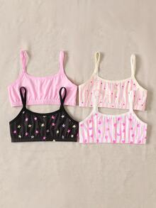 SHEIN 4pcs/Set Tween Girls' Colorful Heart, Polka Dot, Striped Pattern Underwear Set - Multicolor - View 1
