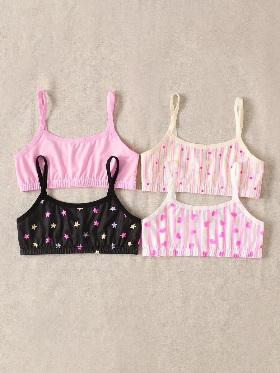SHEIN 4pcs/Set Tween Girls' Colorful Heart, Polka Dot, Striped Pattern Underwear Set - Multicolor - View 1