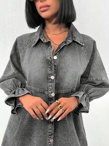 EURMUSE Women's Casual Washed Button-Front Long Sleeve Denim Dress, Autumn - Light Grey - View 4