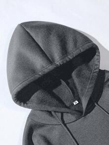 EURMUSE 100%Cotton Men Slogan Graphic Kangaroo Pocket Drawstring Hoodie - Grey - View 3