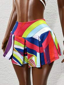 BamGleam 女式夏季休闲街头色块条纹印花褶皱裤裙 - 彩色 - 查看 6