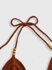 ROMWE Hippie 波西米亚风夏日嬉皮度假风眼睛、月亮和星星刺绣串珠针织上衣 - 鏽棕色 - 查看 3