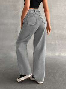 EURMUSE Blugi Carpenter cu talie înaltă și croială dreaptă