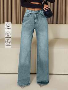 EURMUSE Jean gris clair taille haute 100% coton pour femme - Jean clair - Voir 5