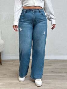EURMUSE HIGH RISE STRAIGT CUT RIPPED PLUS SIZE WOMEN JEAN