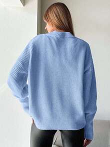 EURMUSE Women's Solid Color Crew Neck Casual Pullover Sweater,Jumper,Cream Jumper,Jumpers,Black Jumper,Womens Jumper,White Jumper,Women's Jumper,Women's Jumpers,Winter Clothes - Blue - View 2