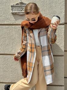 Tween Girl Casual Plaid Print Long Sleeve Jacket + Solid Color Top + Khaki Pants 3-Piece Elegant Outfit - Multicolor - View 4