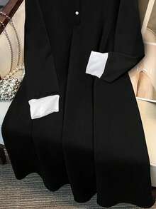 GlowEve CURVE 大码女装秋季新款衬衫领连衣裙，黑白拼色，休闲简约，冬季可作为打底衫 - 黑與白 - 查看 6