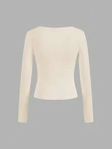 SHEIN Essnce 4件套女士休闲简约方领T恤，纯色，适合秋冬季，分层，户外，汗衫 - 彩色 - 查看 5