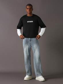 STYNVO Men's Casual Colorblock Letter Print Pullover Sweatshirt, Autumn