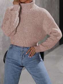 EMERY ROSE Suéter de cuello alto de manga larga informal y de moda para mujer - Albaricoque - Ver 1