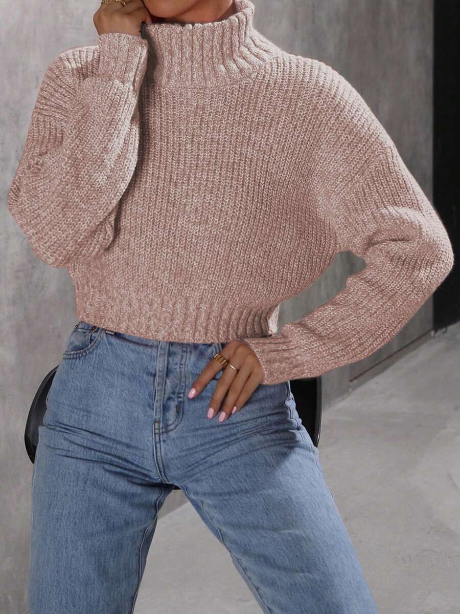 EMERY ROSE Suéter de cuello alto de manga larga informal y de moda para mujer - Albaricoque - Ver 1