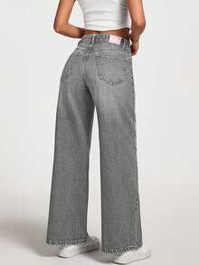 EURMUSE PETITE LOW WAIST STRAIGHT LEG JEANS - Grey - View 5