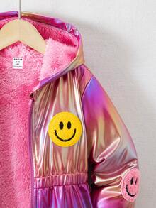 SHEIN Elladie kids 年轻女孩 1 件毛绒保暖经典街头风格连帽长袖外套年轻女孩蓬松外套 - 彩色 - 查看 5