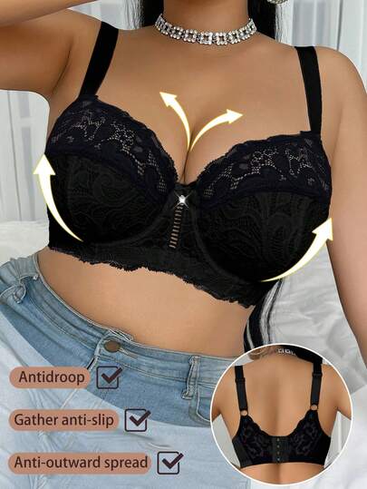 NudeFit Plus Size Solid Color Lace Underwire Bra