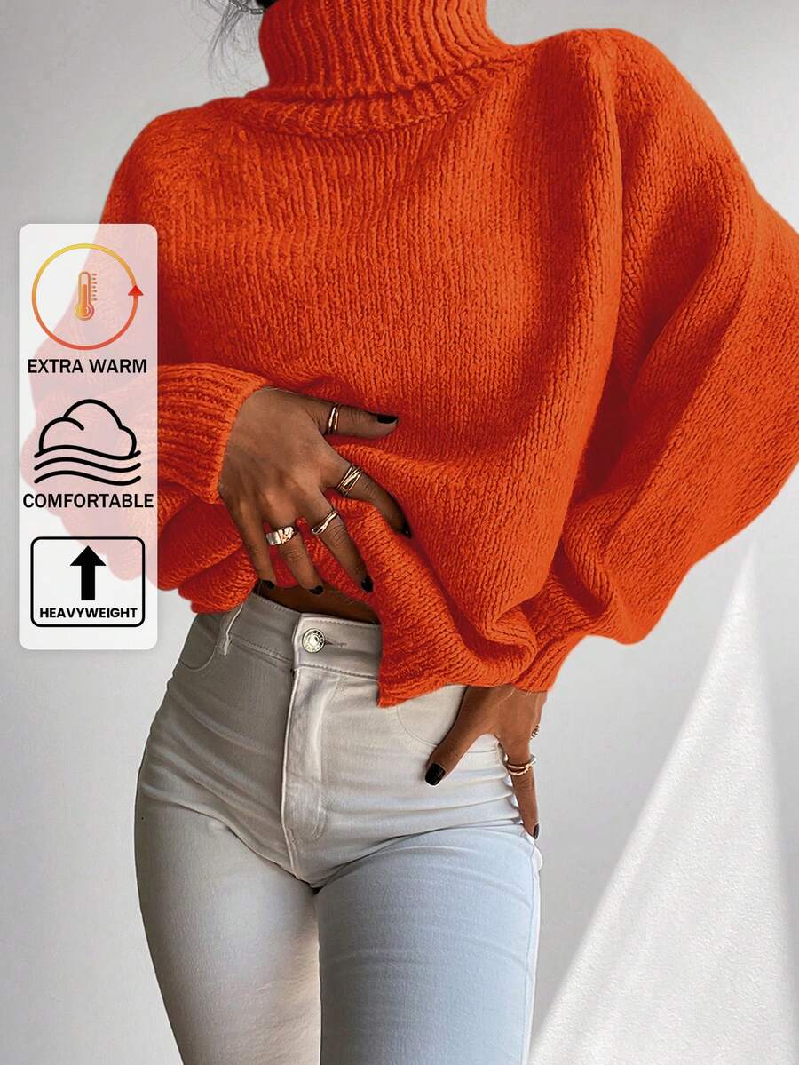 RueChic 高領插肩袖條紋針織套頭毛衣 - 橘色 - 查看 1