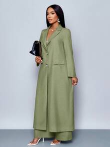 SOLERSUN Winter Clothes For Women Ankle Length Longline Double Breasted Blazer With Trousers Suit - Green - View 5
