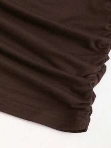 Sweetra Black Plunging Neck Backless Tie Strap Sleeveless Sexy Bodycon Mini Dress - Coffee Brown - View 4