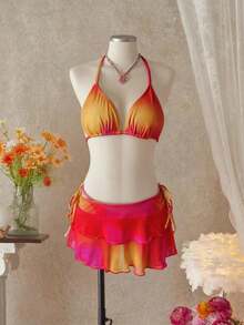 Bellisia Bộ đồ bơi 3 món màu gradient cho nữ đi biển/đi nghỉ - Nhiều màu - Xem 1