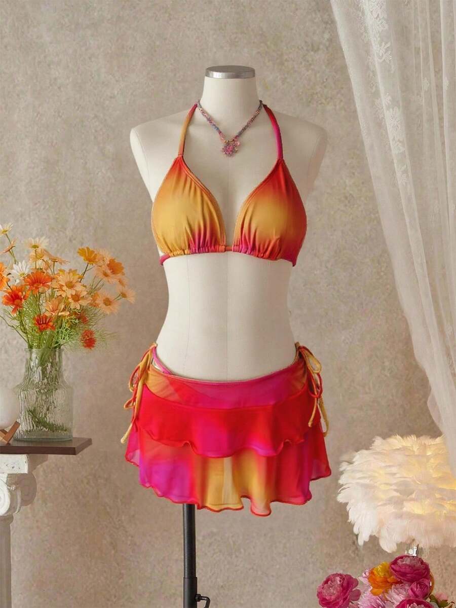 Bellisia Bộ đồ bơi 3 món màu gradient cho nữ đi biển/đi nghỉ - Nhiều màu - Xem 1