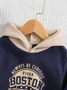 Cozy Pixies 男婴字母图案撞色卫衣，秋冬季女童服装 - 藏蓝色 - 查看 3