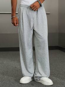 Manfinity Hypemode 男士休闲宽松灰色运动裤，超大码运动裤，健身休闲裤，经典百搭灰色宽松运动裤，男士冬季服装，送给男友的完美礼物，时尚街头风，校园风和万圣节装扮皆宜 - 灰色 - 查看 8