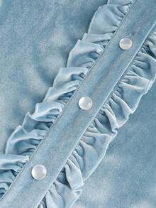 GlowEve 女士天鹅绒荷叶边领日常通勤时尚法式街头复古百搭假日商务浅蓝色长袖衬衫，秋冬款 - 淺藍色 - 查看 6