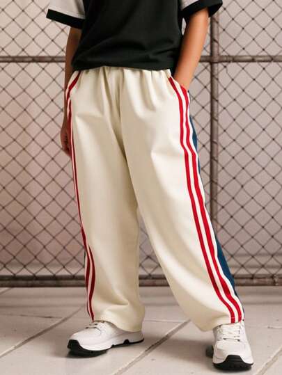 Explorewe 1 条男童休闲条纹拼布裤，舒适百搭