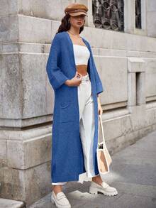 EURMUSE Women's Casual Solid Color Long Cardigan, Versatile,Petite Cardigans,Cardigans - Dusty Blue - View 5