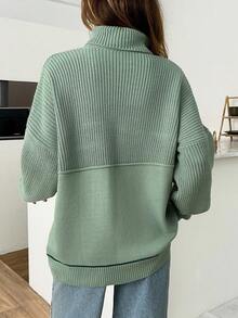 EURMUSE Woman Turtleneck Knit Detailed Thick Winter Sweater,Jumper,Jumpers For Women,Cream Jumper,Jumpers,Christmas Jumper,White Jumper,Black Jumper,Ladies Jumper,Women's Jumpers - Mint Green - View 2