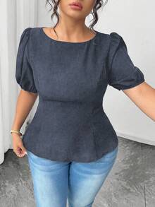 SHEIN Elenzya Plus Size Casual Shirt With Unique Back Tie Design - Dark Grey - View 3