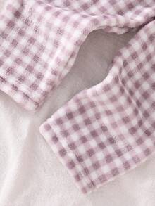 女婴毛绒格子长袖上衣和裤子舒适睡衣套装