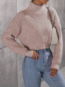 EMERY ROSE Suéter de cuello alto de manga larga informal y de moda para mujer - Albaricoque - Ver 3