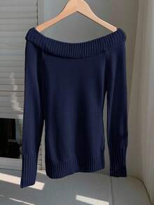 Comfortcana Plus Size Embroidered Twist Crew Neck Long Sleeve Sweater Jumper For Woman Women Sweater Women Sweaters Navy Blue Sweater Autumn Winter Clothes For Women Women Sweater Women Sweaters,Fall,Fall Clothes For Women - Navy Blue - View 2