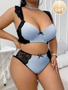 SHEIN Set de 2 sujetadores con aros y encaje para tallas grandes - Azul - Ver 4