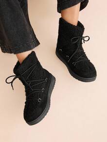 CUCCOO EASI Botas de neve femininas pretas de cano médio, quentes para atividades ao ar livre - Preto - Ver 8