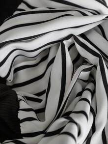 GlowEve 女式优雅喇叭袖针织连体裤，条纹拼接，立领，修腰，秋冬 - 黑色 - 查看 6