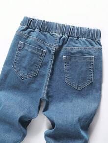 SHEIN Explorewe Young Boy Elastic Waist Drawstring All-Match Simple Versatile Comfortable Stretchy Slim Fit Light Grey Casual Jeans